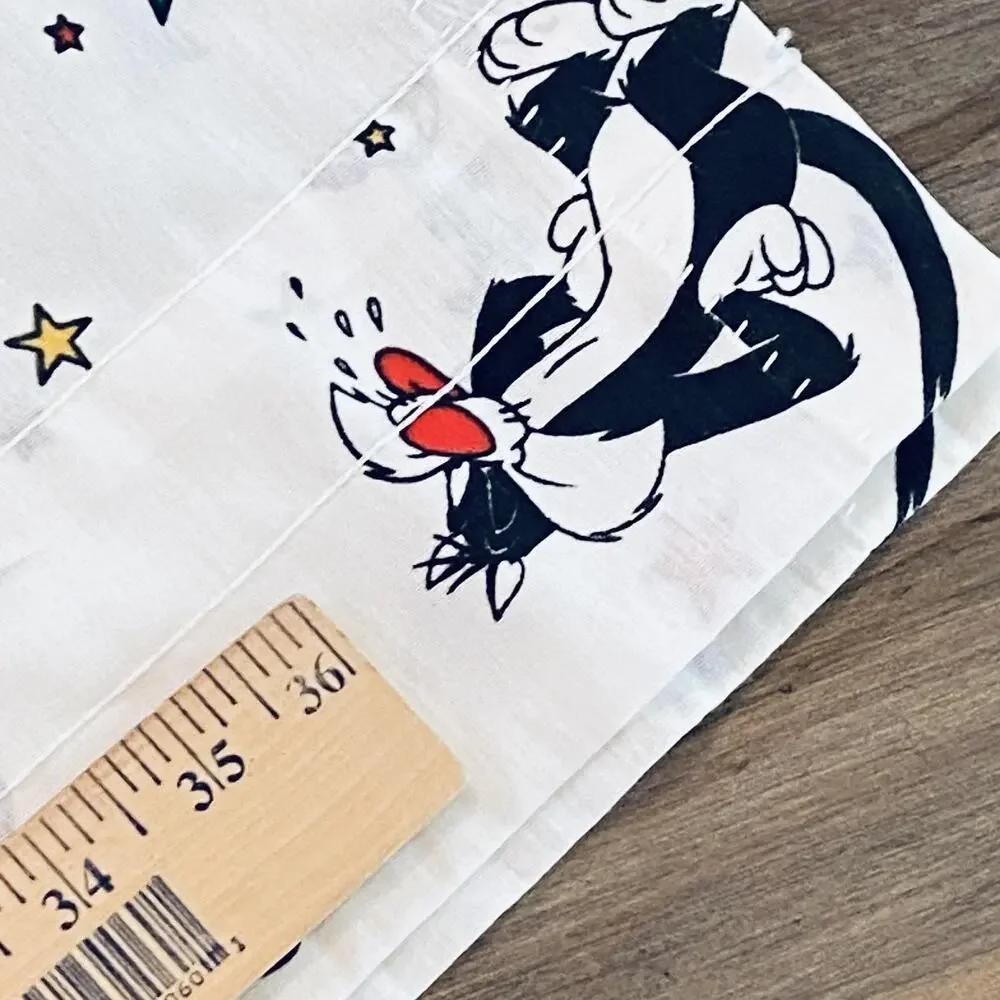 2 vtg 90s Space Jam Looney Tunes Flat Sheet Bugs Bunny Daffy Lola Taz curtains
